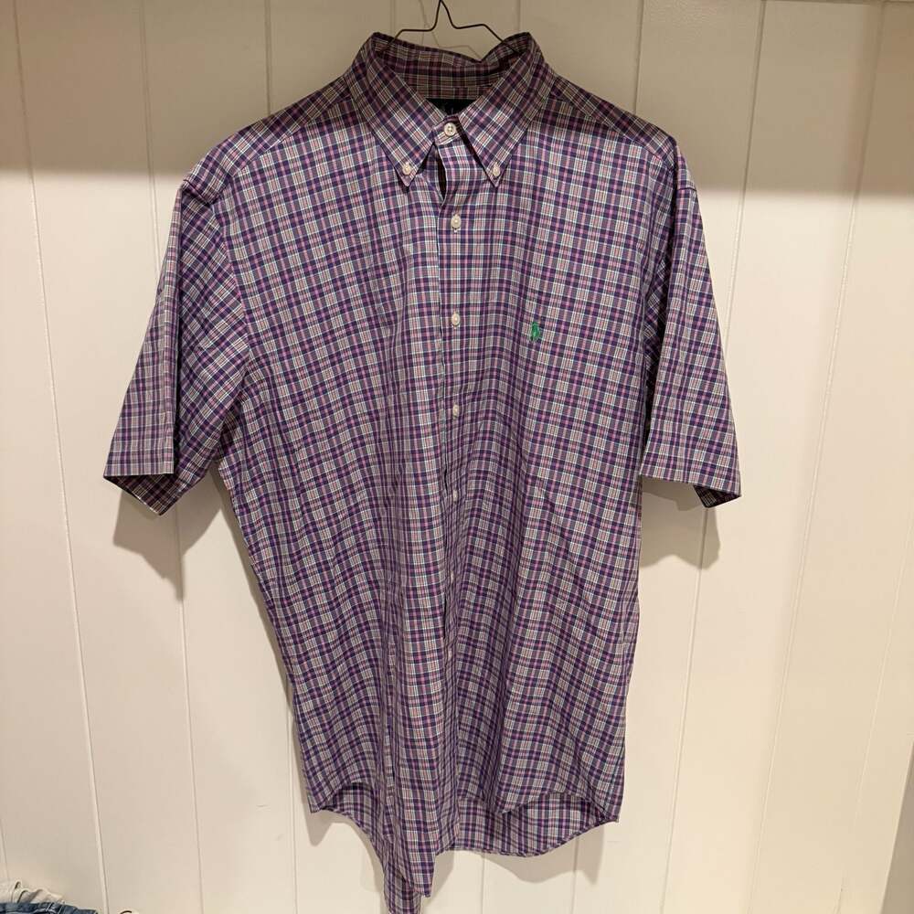 Ralph Lauren Classic Fit Purple and Green Plaid Short Sleeve Button-Down Shirt